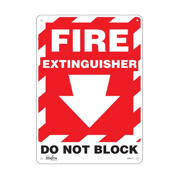 "Fire Extinguisher Do Not Block" with Down Arrow Sign (SKU: SGM111)