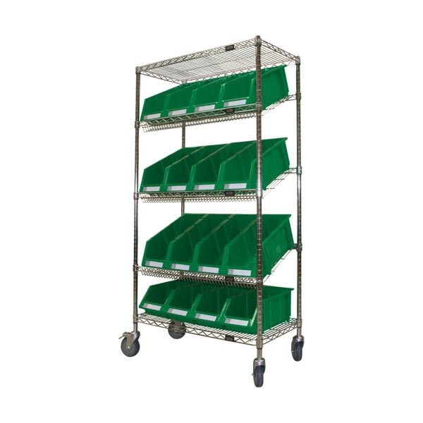Slanted Wire Shelf Cart with Bins (SKU: RN603)