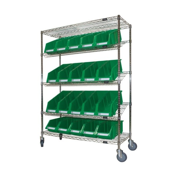 Slanted Wire Shelf Cart with Bins (SKU: RN607)