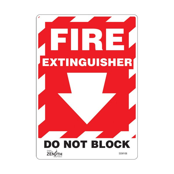 "Fire Extinguisher Do Not Block" with Down Arrow Sign (SKU: SGM106)