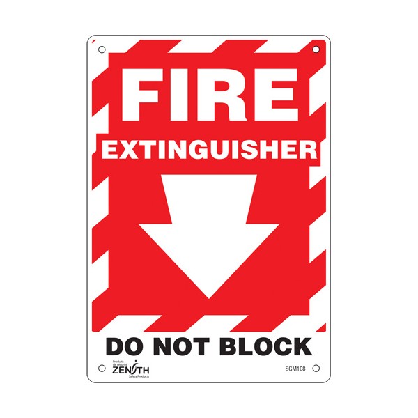 "Fire Extinguisher Do Not Block" with Down Arrow Sign (SKU: SGM108)